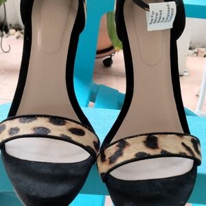 ALDO Leopard Print Ankle-Strap High Heels in Black
